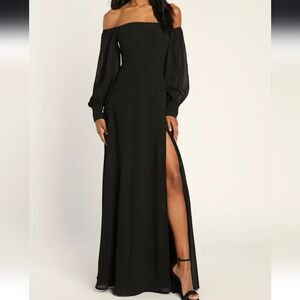 Lulu's Feel The Romance Black Off-Shoulder Maxi Dress